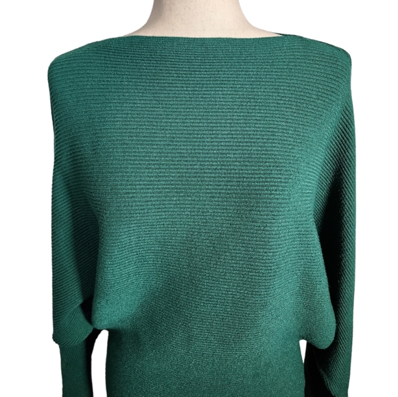 Makarthy Cashmere Blend Boat Neck Batwing Dolman Sleeve Sweater OS Forest Green - Picture 6 of 10